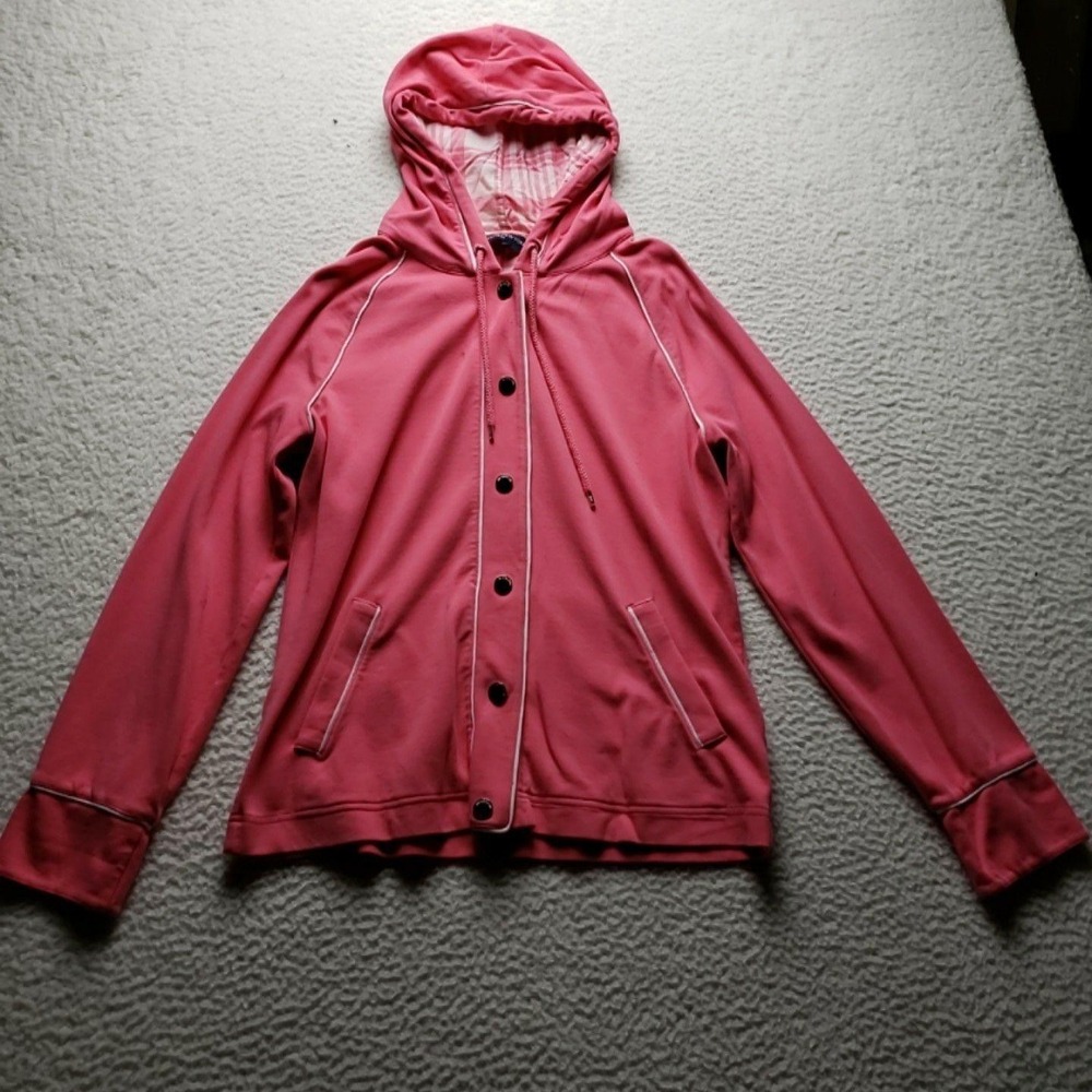 Jones New York Hoodie Womens Large Pink Button Front Jersey Knit Cardigan